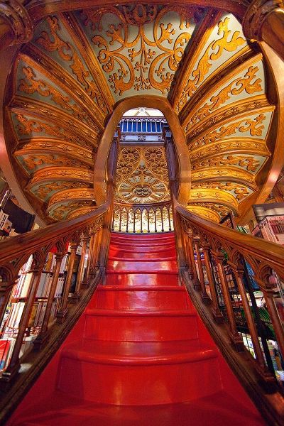 Portugal-Porto Ornate staircase in the Lello Bookstore